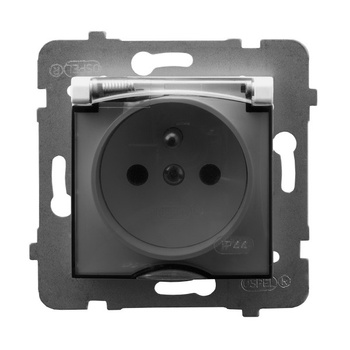 Gniazdo bryzgoszczelne z uziemieniem IP-44 wieczko przezroczyste seria ARIA kolor Biały symbol GPH-1UZ/m/00/d