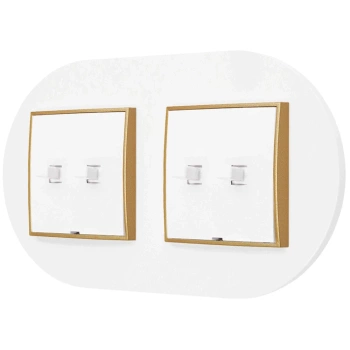 Dwa włączniki podwójne w stylu USA ramka okrągła seria Mini kolor biały mat/złoty
