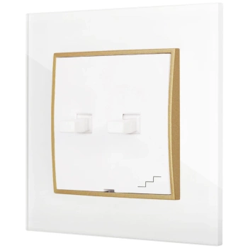 Włącznik schodowy podwójny w stylu USA ramka kwadratowa efekt szkła seria ICON kolor biały/złoty