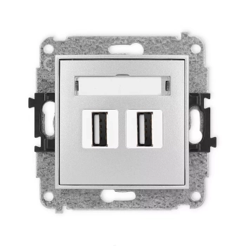 Mechanizm gniazda podwójnego 2xUSB A-A 2.0 Karlik seria ICON 7IGUSB-2 kolor srebrny metalik