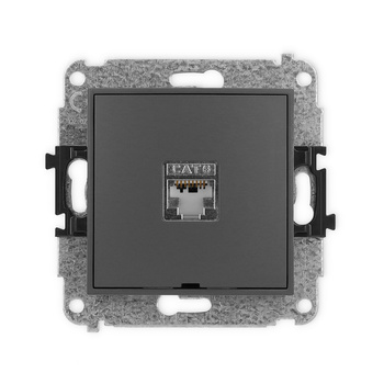 Mechanizm gniazda komputerowego pojedynczego 1xRJ45, kat. 6, ekranowany, 8-stykowy, bez pola opisowego Karlik seria ICON 28IGKBO-5 kolor grafitowy mat