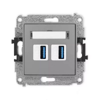 Mechanizm gniazda podwójnego 2xUSB A-A 3.0 Karlik seria MINI 27MGUSB-6 kolor szary mat