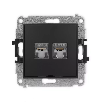 Mechanizm gniazda komputerowego podwójnego 2xRJ45, kat. 6, ekranowany, 8-stykowy, bez pola opisowego Karlik seria ICON 12IGKBO-6 kolor czarny mat