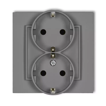 Gniazdo podwójne z uziemieniem SCHUKO 2x2P+Z z przesłonami torów Karlik seria MINI 27MGP-2sp kolor szary mat