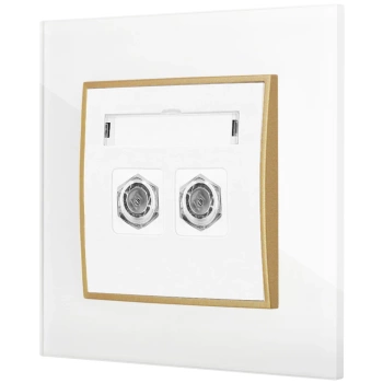 Gniazdo antenowe 2x z ramką kwadratową efekt szkła seria ICON kolor biały/złoty