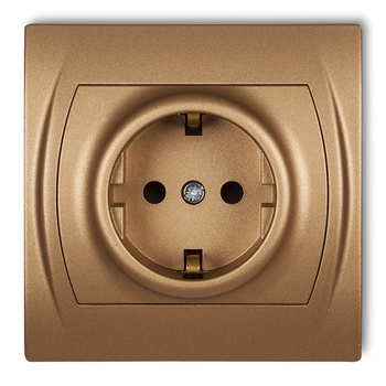 Gniazdo pojedyncze z uziemieniem SCHUKO 2P+Z z przesłonami torów Karlik seria LOGO 8LGP-1sp kolor złoty metalik
