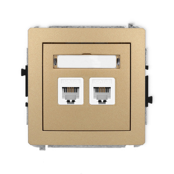 Mechanizm gniazda telefonicznego podwójnego 2xRJ11, 4-stykowy, beznarzędziowe Karlik seria DECO 8DGT-2 kolor złoty metalik