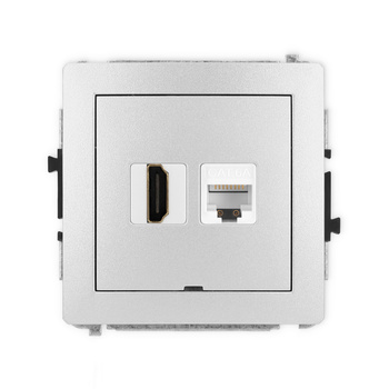 Mechanizm gniazda pojedynczego HDMI 2.0, 4K + gniazda komp. poj. 1xRJ45, kat. 6A, 8-stykowy, bez pola opisowego Karlik seria DECO 7DGHKBO-46A kolor srebrny metalik