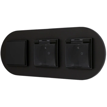 Włącznik pojedynczy i dwa gniazda hermetyczne z ramką okrągłą seria MINI kolor czarny mat