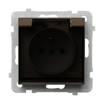 Gniazdo bryzgoszczelne z uziemieniem IP-44 z przesłonami torów prądowych wieczko przezroczyste seria SONATA kolor Czekoladowy metalik symbol GPH-1RZP/m/40/d