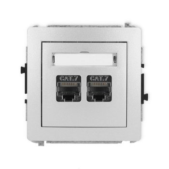 Mechanizm gniazda komputerowego podwójnego 2xRJ45, kat. 7, ekranowany, 8-stykowy Karlik seria DECO 7DGK-10 kolor srebrny metalik