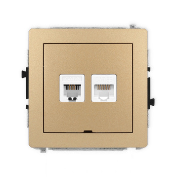 Mechanizm gniazda telefonicznego pojedynczego 1xRJ11 + komputerowego pojedynczego 1xRJ45, kat. 5e, 8-stykowy, beznarzędziowe, bez pola opisowego Karlik seria DECO 8DGTKBO kolor złoty metalik