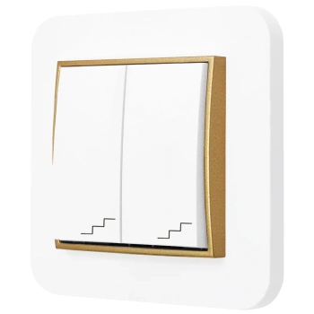 Włącznik schodowy podwójny z ramką zaokrągloną seria MINI kolor biały złoty