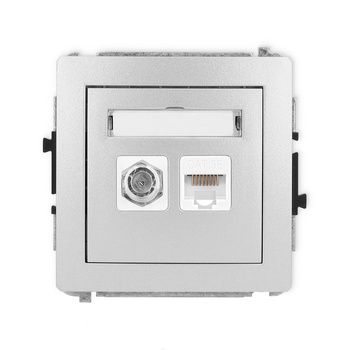 Mechanizm gniazda antenowego poj. typu F SAT + gniazda komp. poj. 1xRJ45, kat. 5e, 8-stykowy Karlik seria DECO 7DGFK-1 kolor srebrny metalik