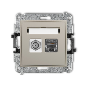 Mechanizm gniazda antenowego poj. typu F SAT + gniazda komp. poj. 1xRJ45, kat. 6 ekranowany, 8-stykowy Karlik seria MINI 60MGFK-5 kolor taupe