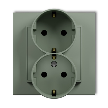 Gniazdo podwójne z uziemieniem SCHUKO 2x2P+Z z przesłonami torów Karlik seria MINI 61MGP-2sp kolor szałwiowy