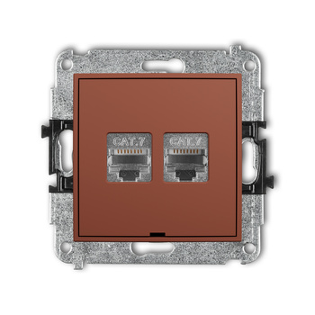 Mechanizm gniazda komputerowego podwójnego 2xRJ45, kat. 7, ekranowany, 8-stykowy, bez pola opisowego Karlik seria ICON 63IGKBO-10 kolor terakota