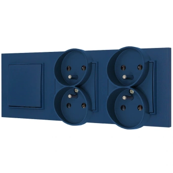 Włącznik podwójny i dwa gniazda podwójne z ramką kwadratową seria MINI kolor navy blue