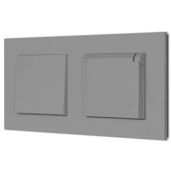 Włącznik pojedynczy z gniazdem hermetycznym z ramką seria Bella kolor popiel mat