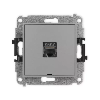Mechanizm gniazda komputerowego pojedynczego 1xRJ45, kat. 7, ekranowany, 8-stykowy, bez pola opisowego Karlik seria MINI 27MGKBO-9 kolor szary mat