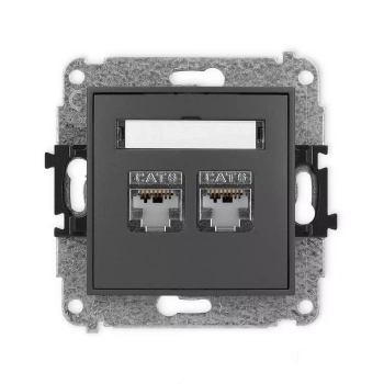 Mechanizm gniazda komputerowego podwójnego 2xRJ45, kat. 6, ekranowany, 8-stykowy Karlik seria ICON 28IGK-6 kolor grafitowy mat