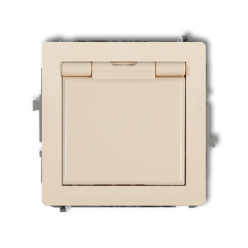 Mechanizm gniazda bryzgoszczelnego z uziemieniem SCHUKO 2P+Z klapka beżowa, przesłony torów prądowych Karlik seria DECO 1DGPB-1sp kolor beżowy