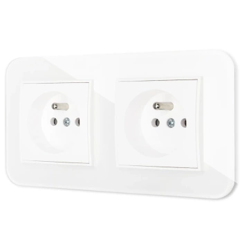 Dwa gniazda pojedyncze z ramką zaokrągloną efekt szkła seria ICON kolor biały