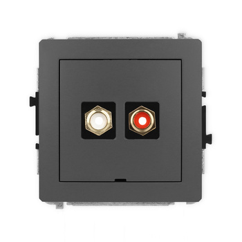 Mechanizm gniazda podwójnego RCA, bez pola opisowego typu cinch - biały i czerwony, pozłacany Karlik seria DECO 28DGRCABO-2 kolor grafitowy mat