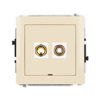 Mechanizm gniazda głośnikowego pojedynczego, bez pola opisowego typu banan - czerwony i czarny, pozłacany, 4 mm2, skręcany Karlik seria DECO 1DGGBO-4 kolor beżowy