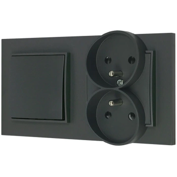 Włącznik pojedynczy z gniazdem podwójnym z ramką prostą seria MINI kolor grafitowy mat