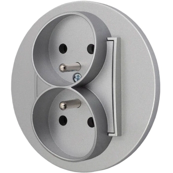 Gniazdo podwójne z ramką okrągłą seria MINI kolor srebrny