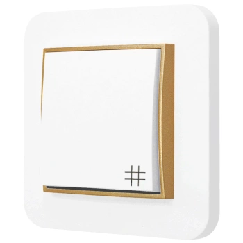 Włącznik krzyżowy z ramką zaokrągloną seria MINI kolor biały mat/złoty