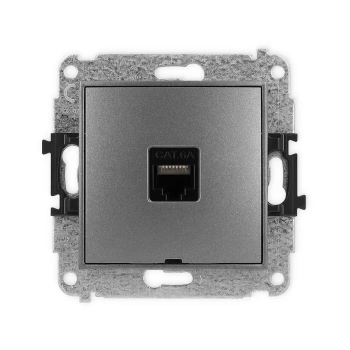 Mechanizm gniazda komputerowego pojedynczego 1xRJ45, kat. 6A, 8-stykowy, bez pola opisowego Karlik seria ICON 11IGKBO-7 kolor grafitowy