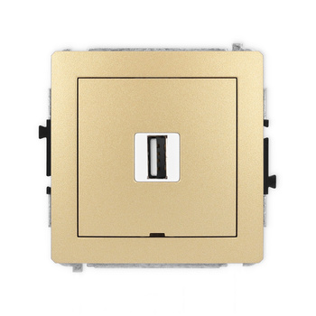 Mechanizm gniazda pojedynczego USB A-A 2.0, bez pola opisowego Karlik seria DECO 29DGUSBBO-1 kolor złoty