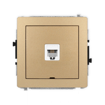 Mechanizm gniazda telefonicznego pojedynczego 1xRJ11, 4-stykowy, beznarzędziowe, bez pola opisowego Karlik seria DECO 8DGTBO-1 kolor złoty metalik