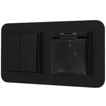 Włącznik podwójny z gniazdem hermetycznym z ramką zaokrągloną seria MINI kolor czarny