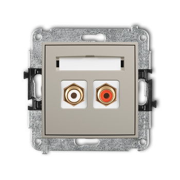 Mechanizm gniazda podwójnego RCA typu cinch - biały i czerwony, pozłacany Karlik seria MINI 60MGRCA-2 kolor taupe