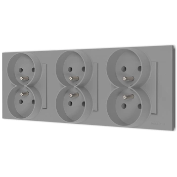 Trzy gniazda podwójne z ramką seria Bella kolor popiel mat