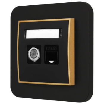 Gniazdo rj45/antenowe z ramką zaokrągloną seria MINI kolor czarny złoty
