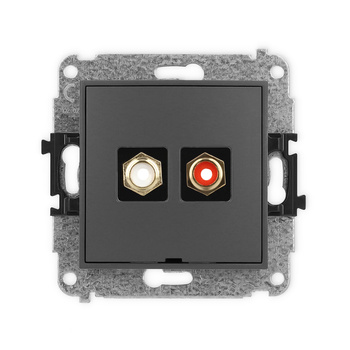 Mechanizm gniazda podwójnego RCA, bez pola opisowego typu cinch - biały i czerwony, pozłacany Karlik seria ICON 28IGRCABO-2 kolor grafitowy mat