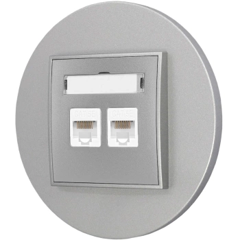 Gniazdo internetowe rj45 2x z ramką okrągłą seria MINI kolor srebrny