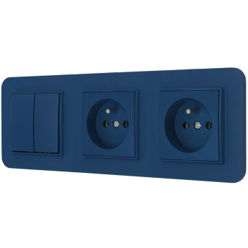 Włącznik podwójny i dwa gniazda pojedyncze z ramką zaokrągloną seria MINI kolor navy blue