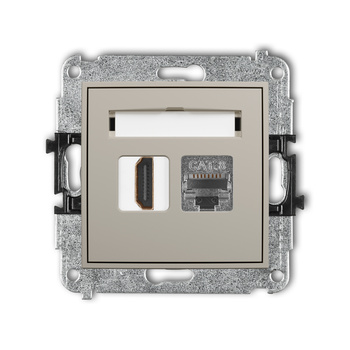 Mechanizm gniazda pojedynczego HDMI 2.1, 8K + gniazda komp. poj. 1xRJ45, kat. 8, ekranowany, 8-stykowy Karlik seria ICON 60IGHK-88 kolor taupe