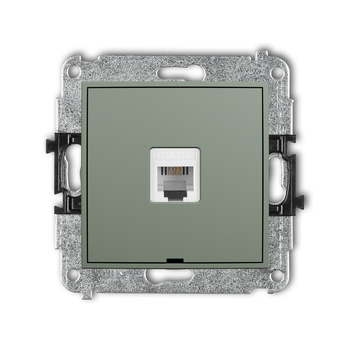 Mechanizm gniazda telefonicznego pojedynczego 1xRJ11, 4-stykowy, beznarzędziowe, bez pola opisowego Karlik seria MINI 61MGTBO-1 kolor szałwiowy