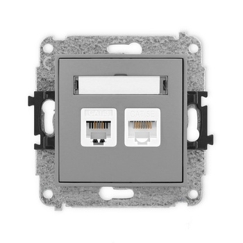 Mechanizm gniazda telefonicznego pojedynczego 1xRJ11 + komputerowego pojedynczego 1xRJ45, kat. 5e, 8-stykowy, beznarzędziowe Karlik seria ICON 27IGTK kolor szary mat