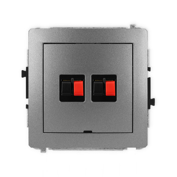 Mechanizm gniazda głośnikowego podwójnego, bez pola opisowego Karlik seria DECO 11DGGBO-2 kolor grafitowy