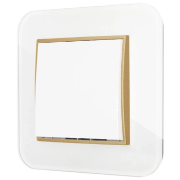 Włącznik pojedynczy z ramką zaokrągloną efekt szkła seria ICON kolor biały/złoty