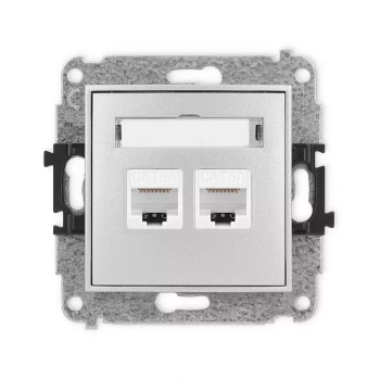 Mechanizm gniazda komputerowego podwójnego 2xRJ45, kat. 6A, 8-stykowy Karlik seria MINI 7MGK-8 kolor srebrny metalik