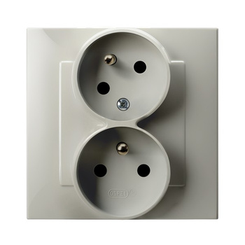 Gniazdo podwójne z uziemieniem z funkcją niezamienności faz, kompletne z ramką seria SZAFIR kolor Kaszmirowy beż symbol GP-2ZC/83