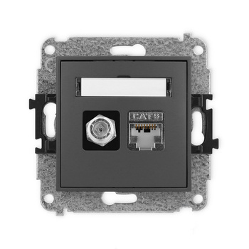 Mechanizm gniazda antenowego poj. typu F SAT + gniazda komp. poj. 1xRJ45, kat. 6 ekranowany, 8-stykowy Karlik seria ICON 28IGFK-5 kolor grafitowy mat